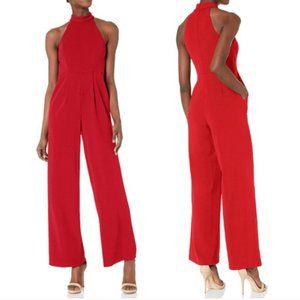 NWT Calvin Klein Mock Neck Halter Jumpsuit Red 12